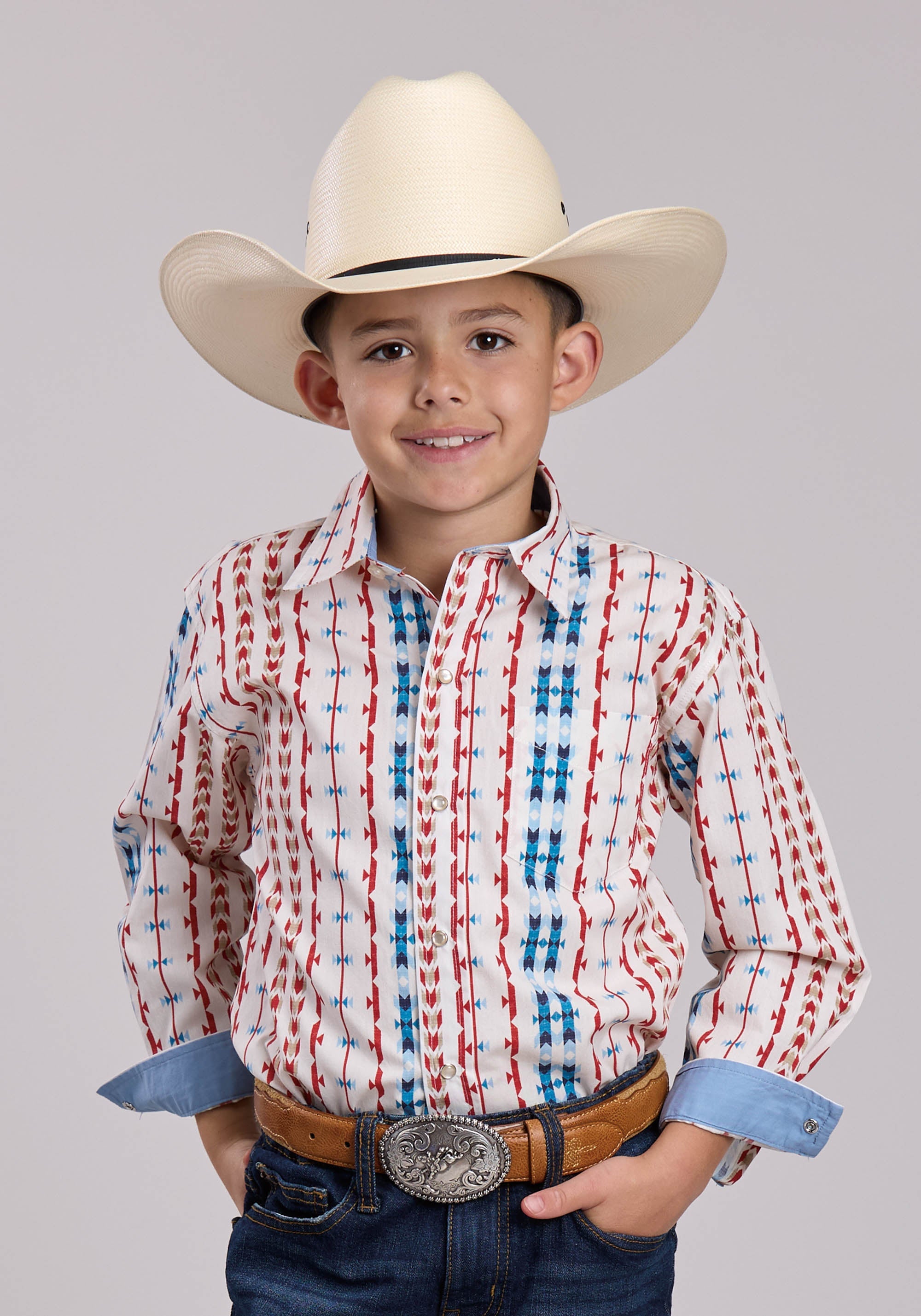 Boys Roper Vertical Aztec Long Sleeve Snap Shirt