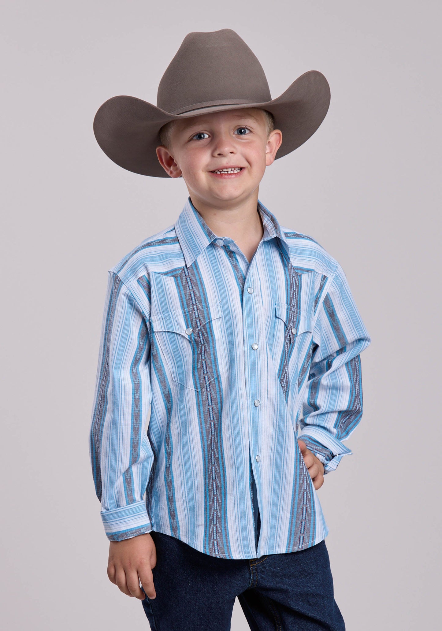Boys Roper Yarn Dye Stripe Long Sleeve Snap Shirt