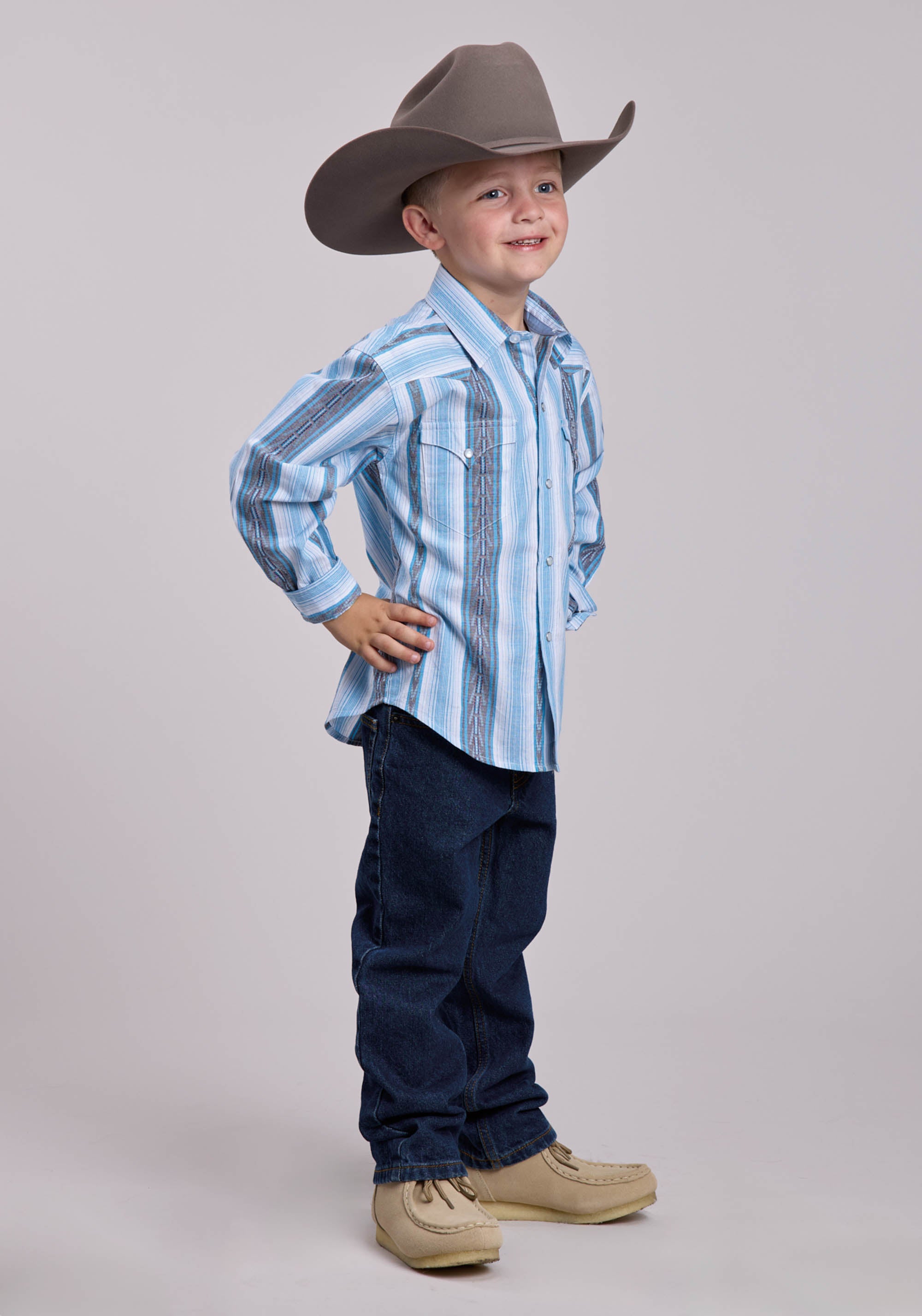Boys Roper Yarn Dye Stripe Long Sleeve Snap Shirt