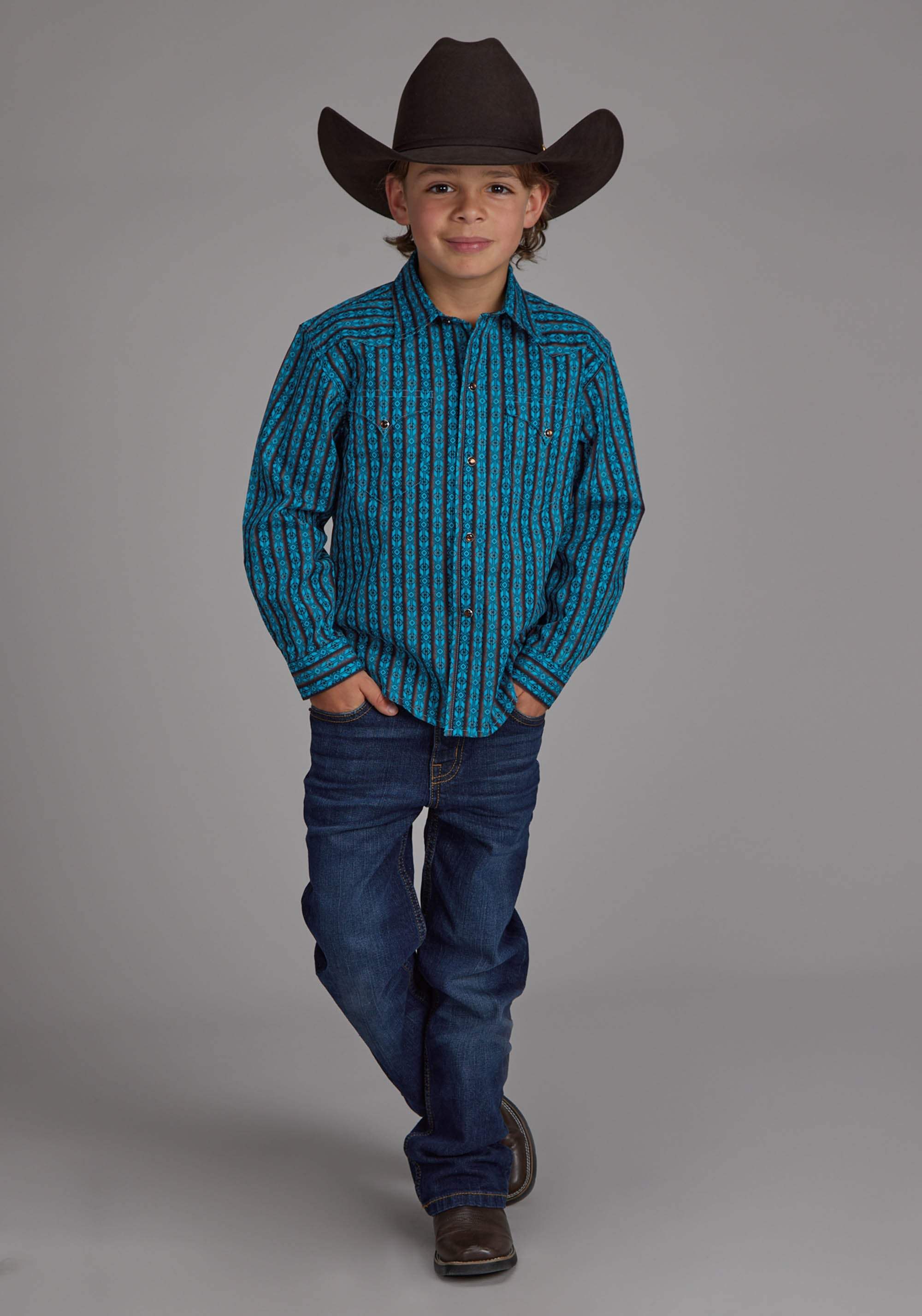 Roper Boys Micro Aztec Print Long Sleeve Snap Western Shirt - Roper - Flyclothing LLC