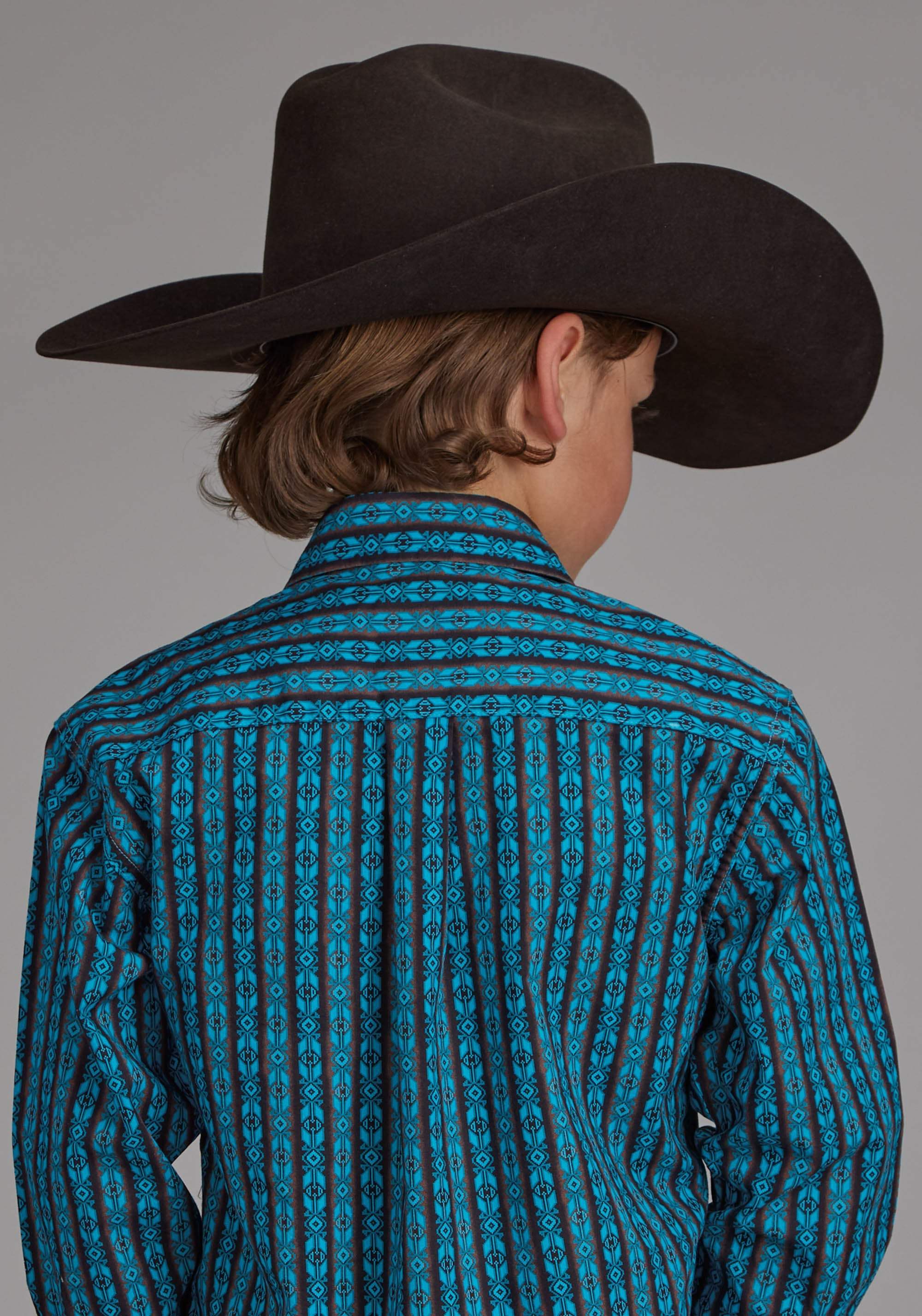 Roper Boys Micro Aztec Print Long Sleeve Snap Western Shirt - Roper - Flyclothing LLC