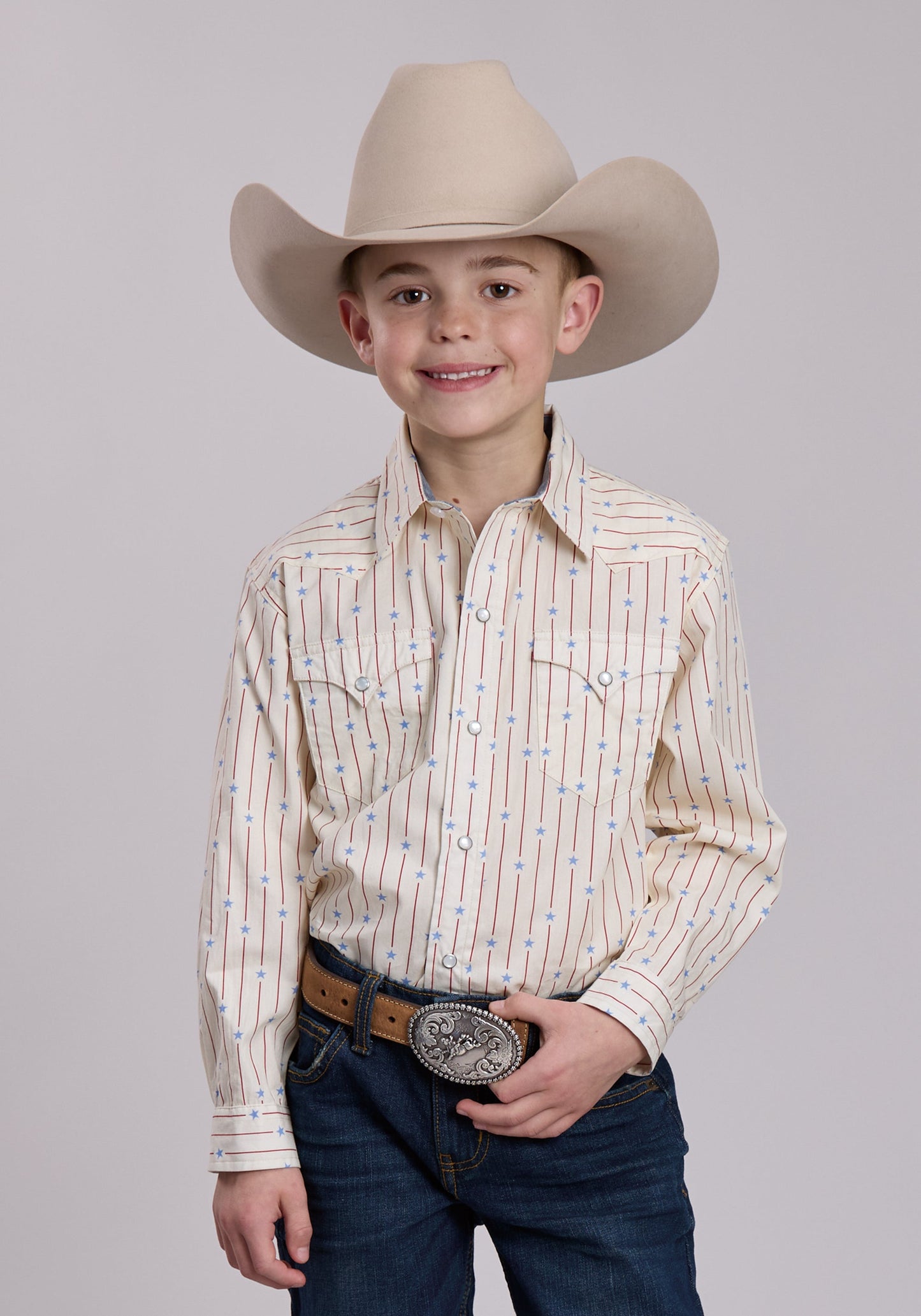 Boys Roper Stars And Stripes Print Long Sleeve Snap Shirt