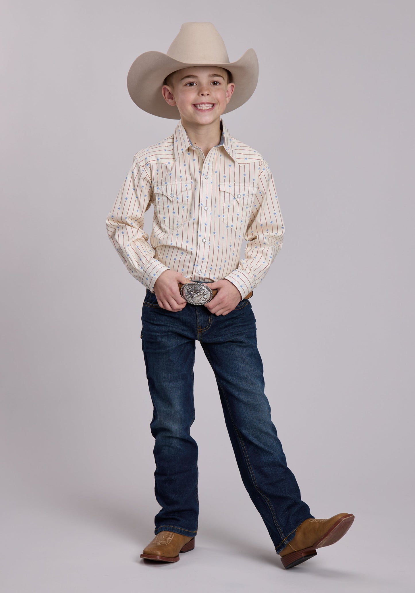 Boys Roper Stars And Stripes Print Long Sleeve Snap Shirt
