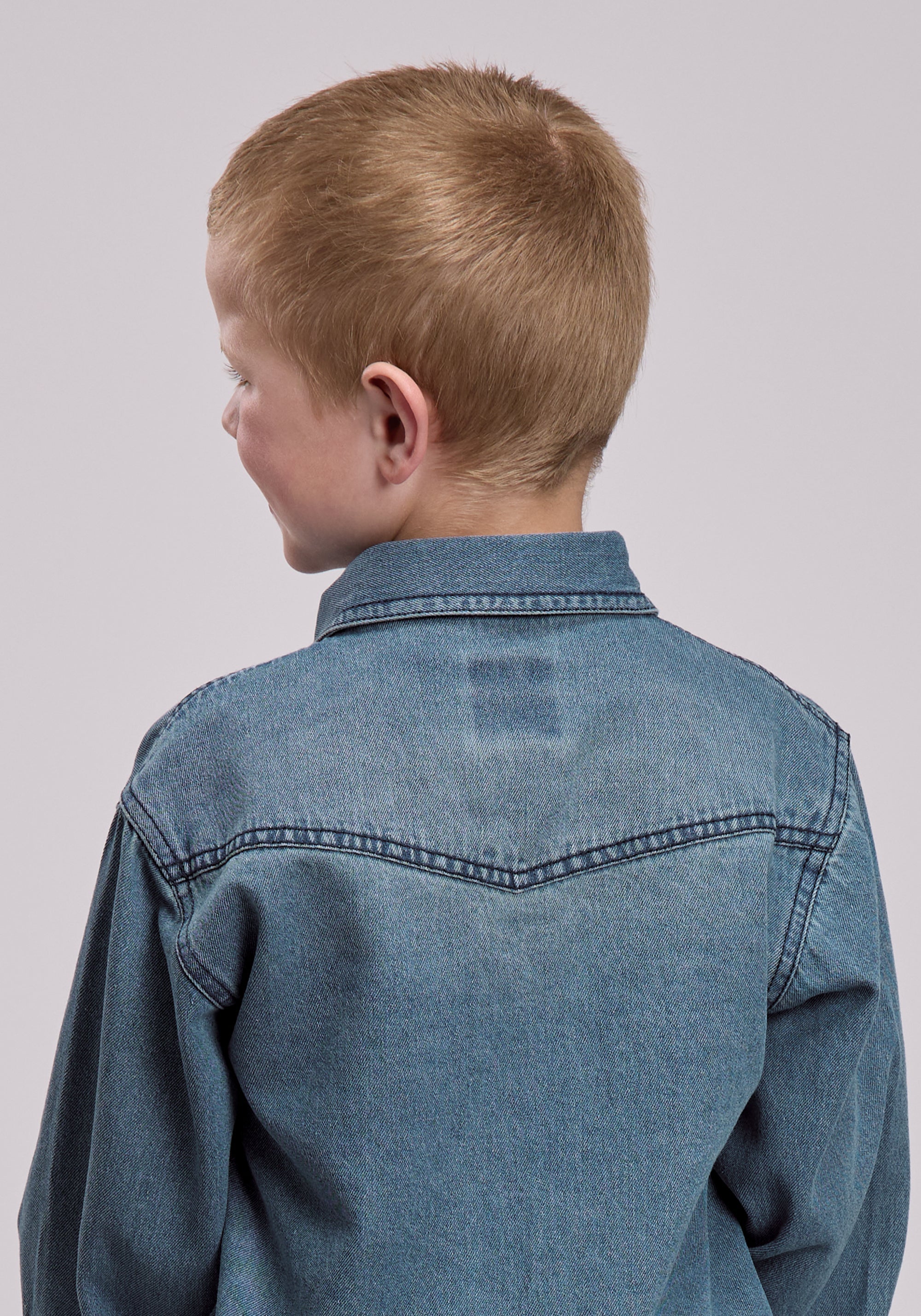 Boys Roper Medium Blue Denim Long Sleeve Snap Shirt
