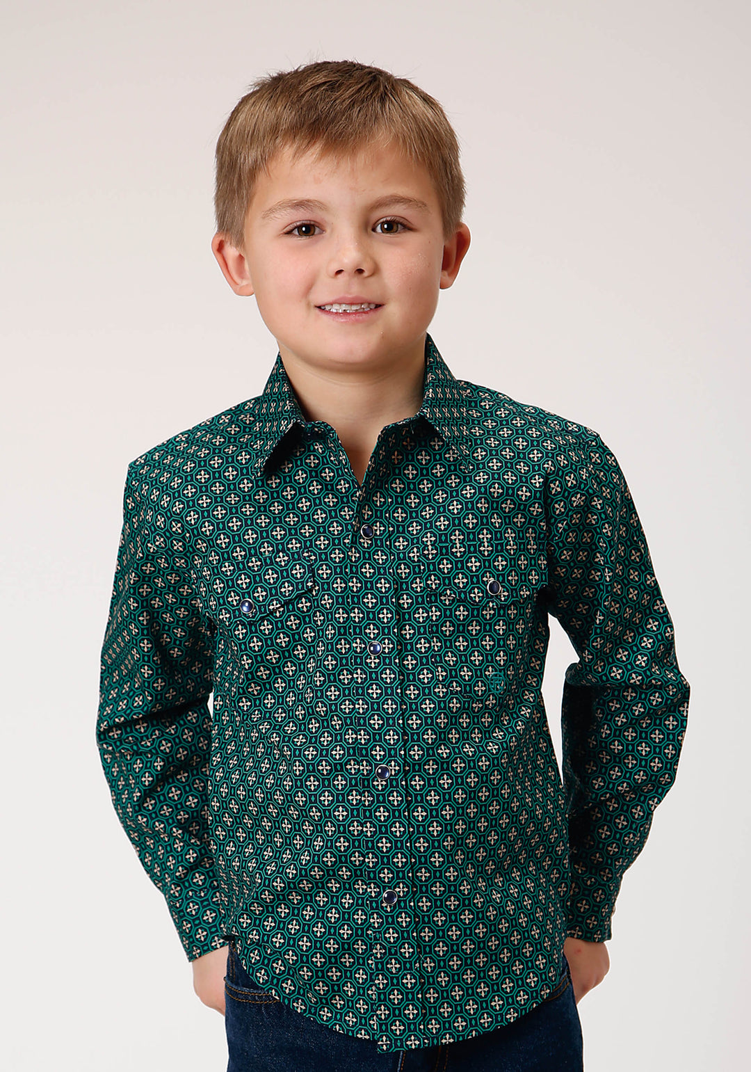Roper Boys Long Sleeve Snap Croshort Sleeve Walk Foulard Western Shirt - Roper - Flyclothing LLC