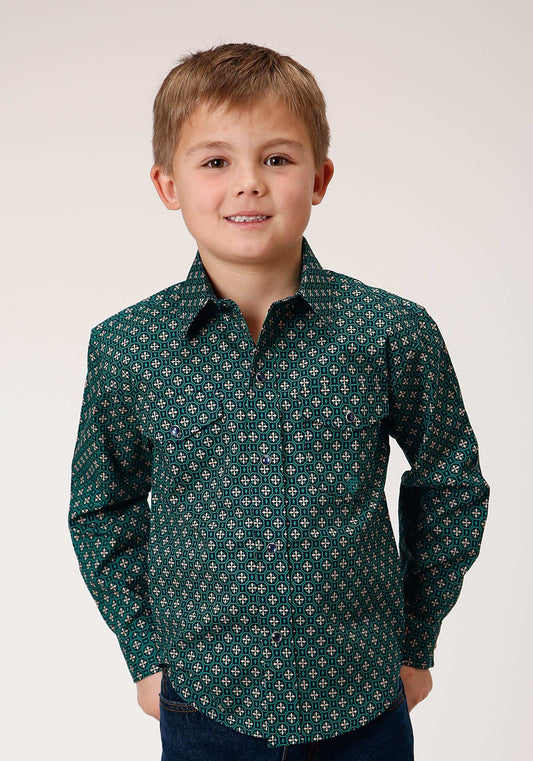 Roper Boys Long Sleeve Snap Croshort Sleeve Walk Foulard Western Shirt - Roper - Flyclothing LLC