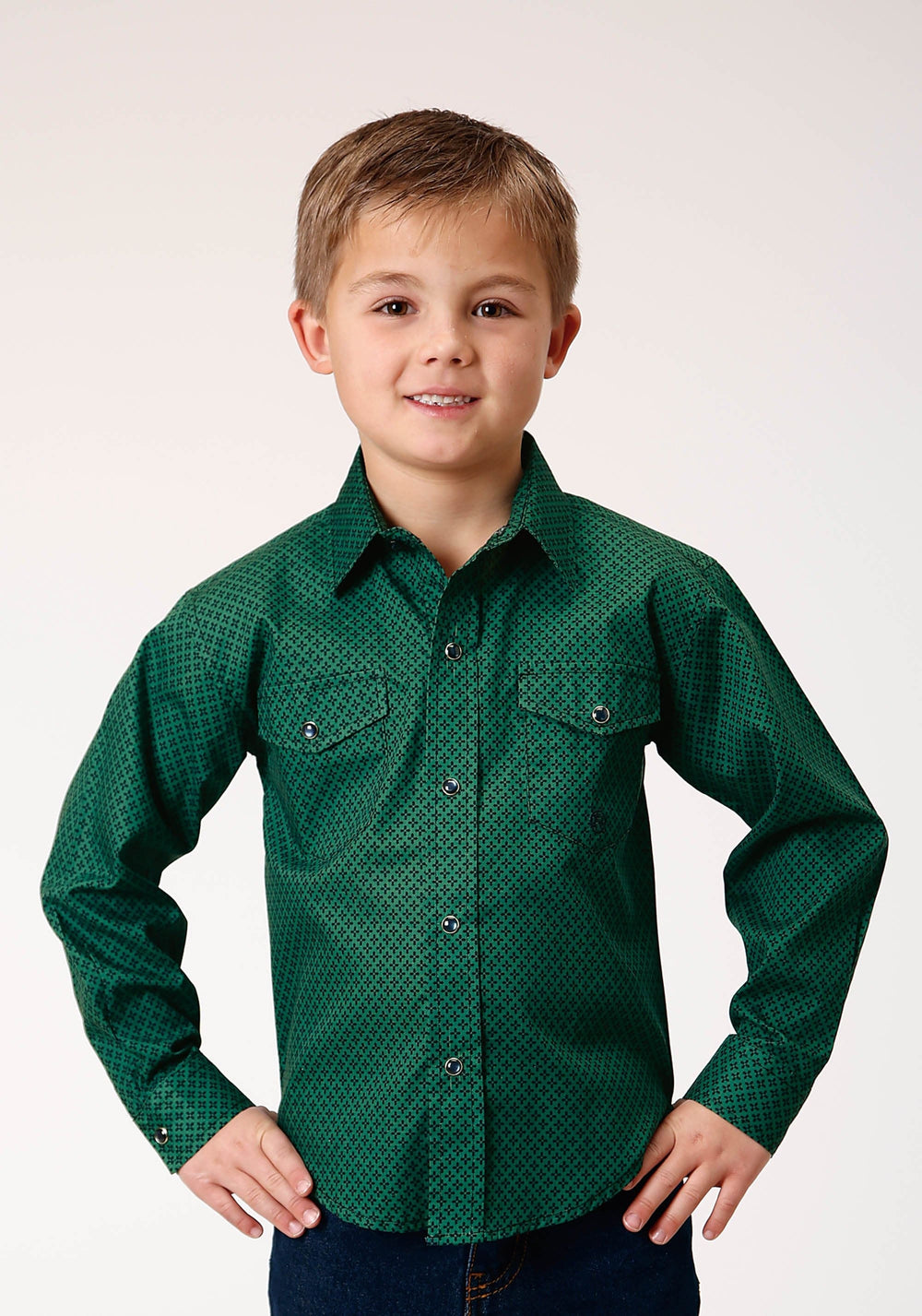 Roper Boys Long Sleeve Snap Four Leaf Foulard Western Shirt - Roper