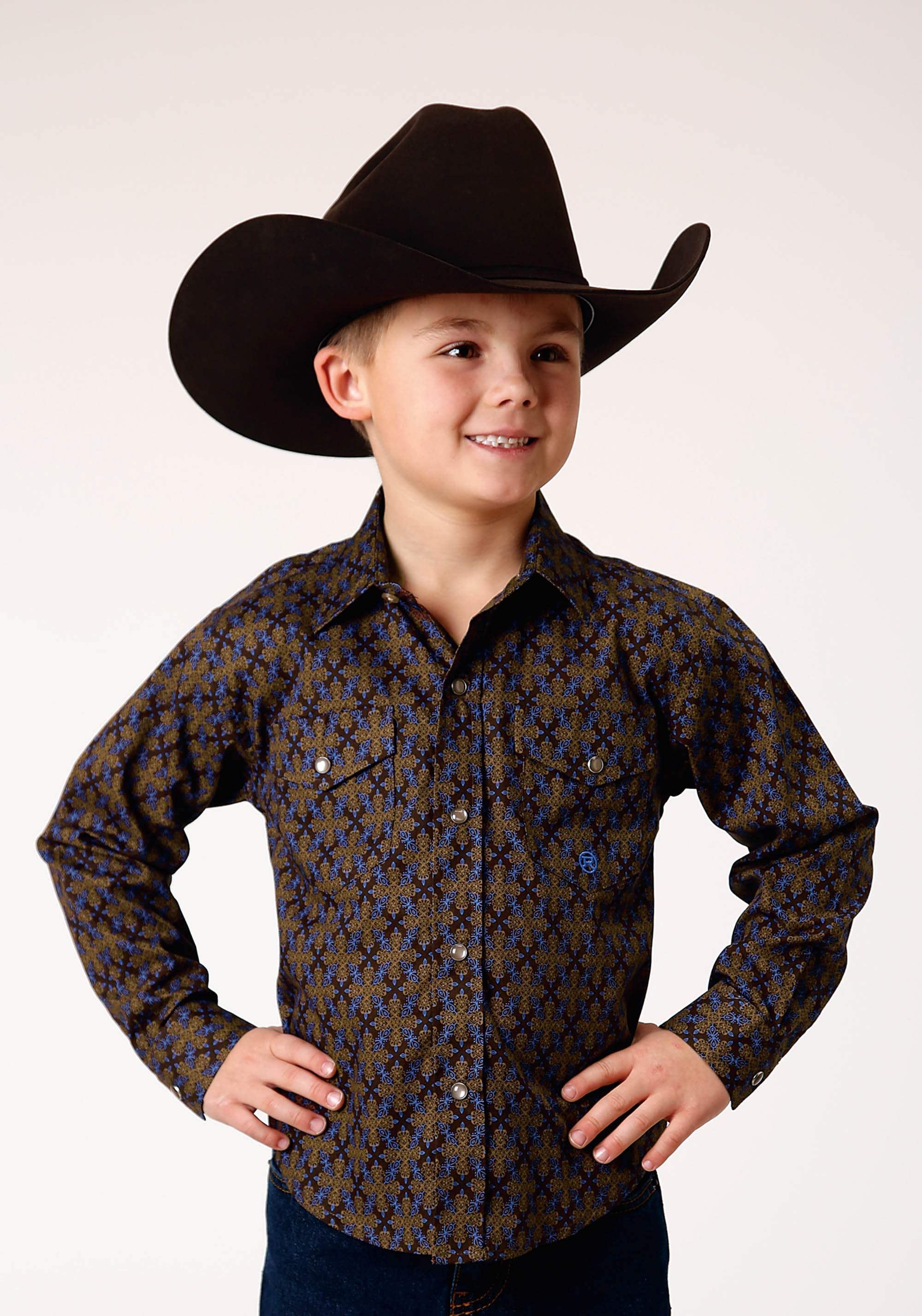 Roper Boys Long Sleeve Snap Diamond Medallion Western Shirt - Roper - Flyclothing LLC
