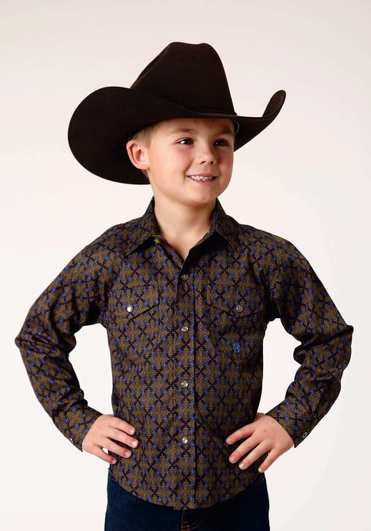 Roper Boys Long Sleeve Snap Diamond Medallion Western Shirt - Roper - Flyclothing LLC