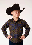 Roper Boys Long Sleeve Snap Diamond Medallion Western Shirt - Roper