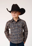Roper Boys Long Sleeve Snap Vintage Paisley Western Shirt - Roper