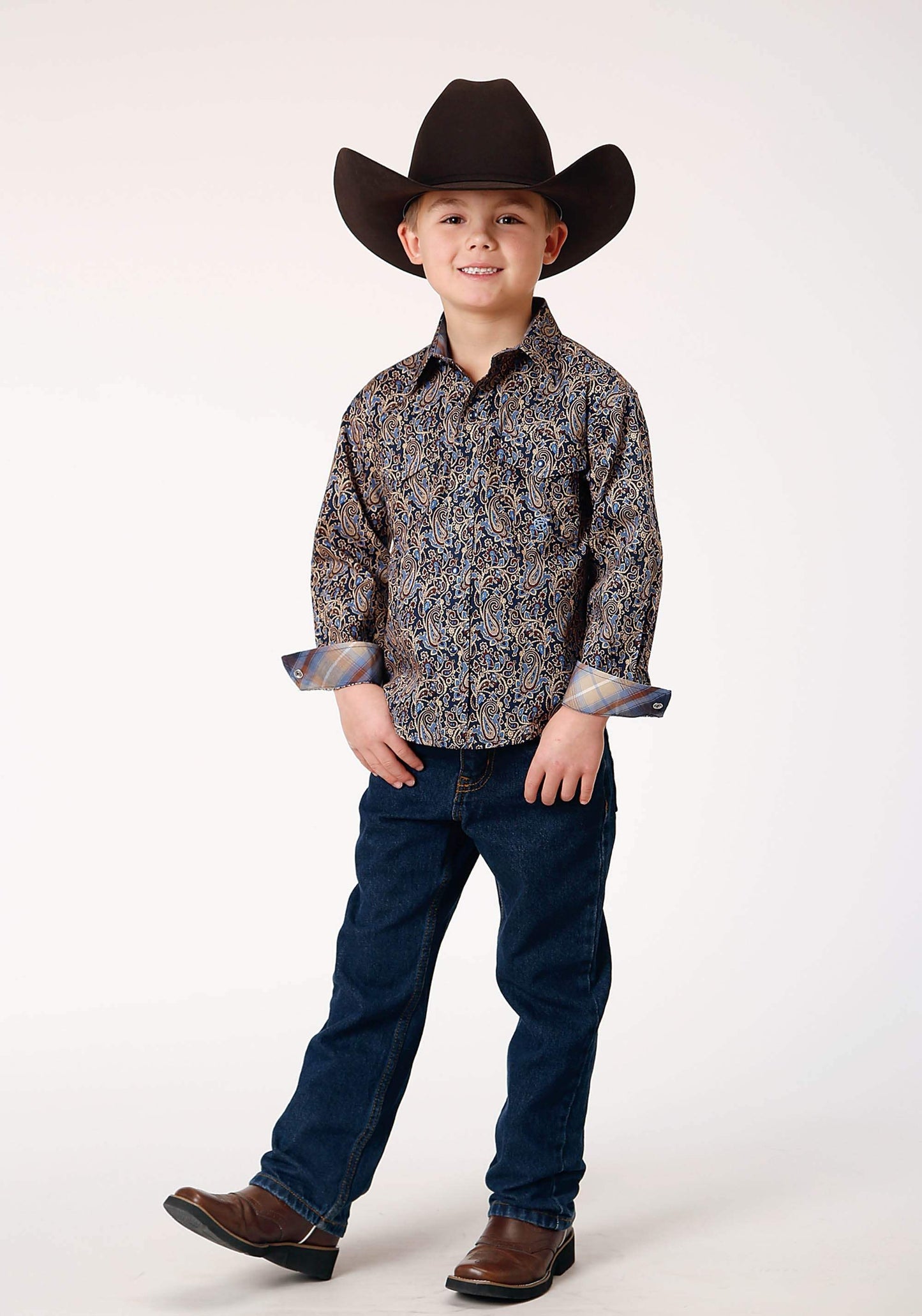 Roper Boys Long Sleeve Snap Vintage Paisley Western Shirt - Roper - Flyclothing LLC