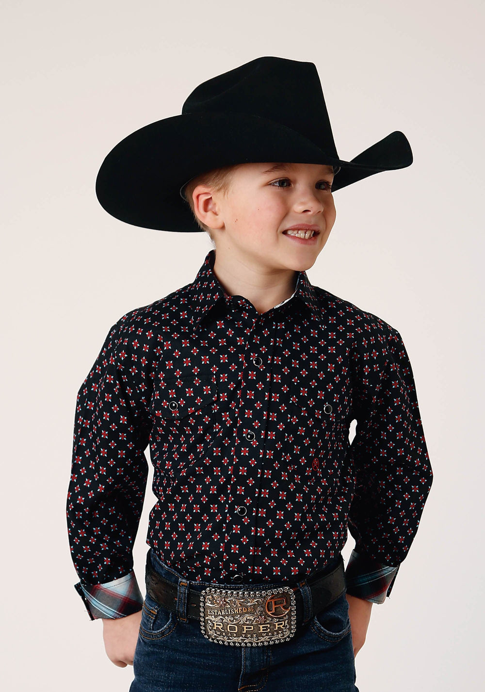 Roper Boys Long Sleeve Snap Cottage Foulard Western Shirt - Roper