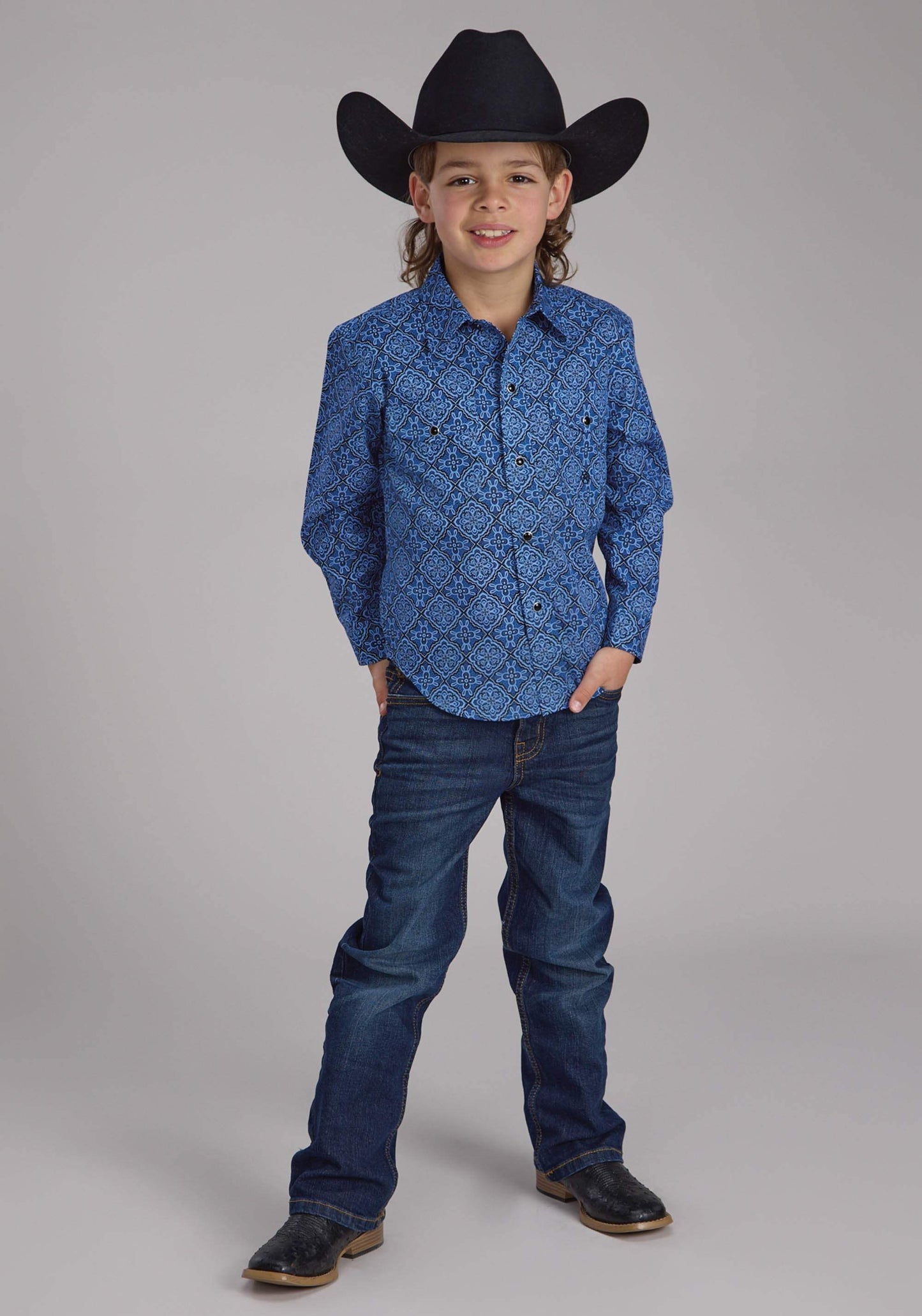 Roper Boys Saphire Ornamental Long Sleeve Snap Western Shirt - Roper - Flyclothing LLC