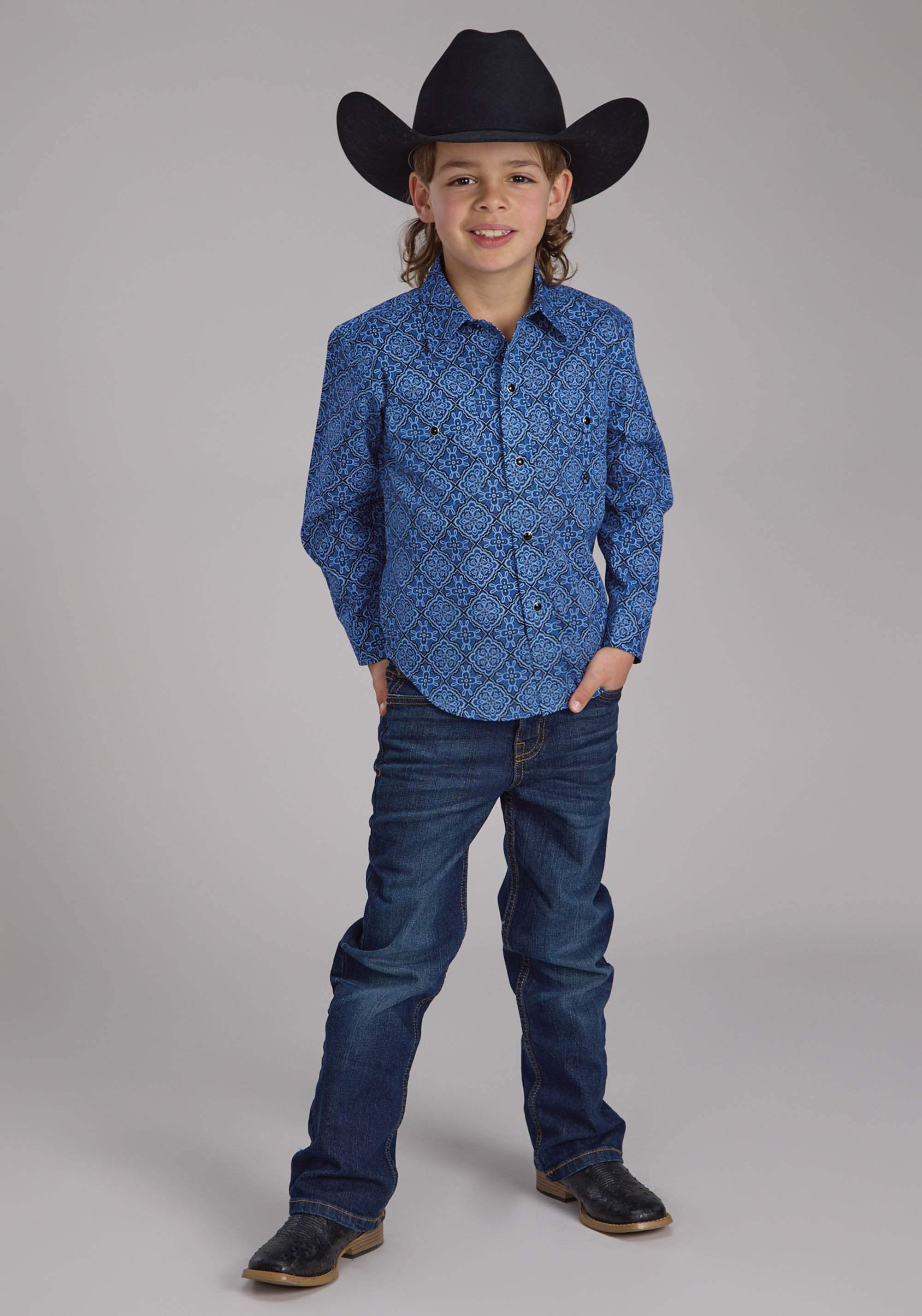 Roper Boys Saphire Ornamental Long Sleeve Snap Western Shirt - Roper - Flyclothing LLC