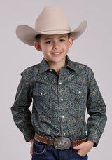 Roper Boys Long Sleeve Snap Forest Paisley Western Shirt