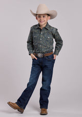 Roper Boys Long Sleeve Snap Forest Paisley Western Shirt