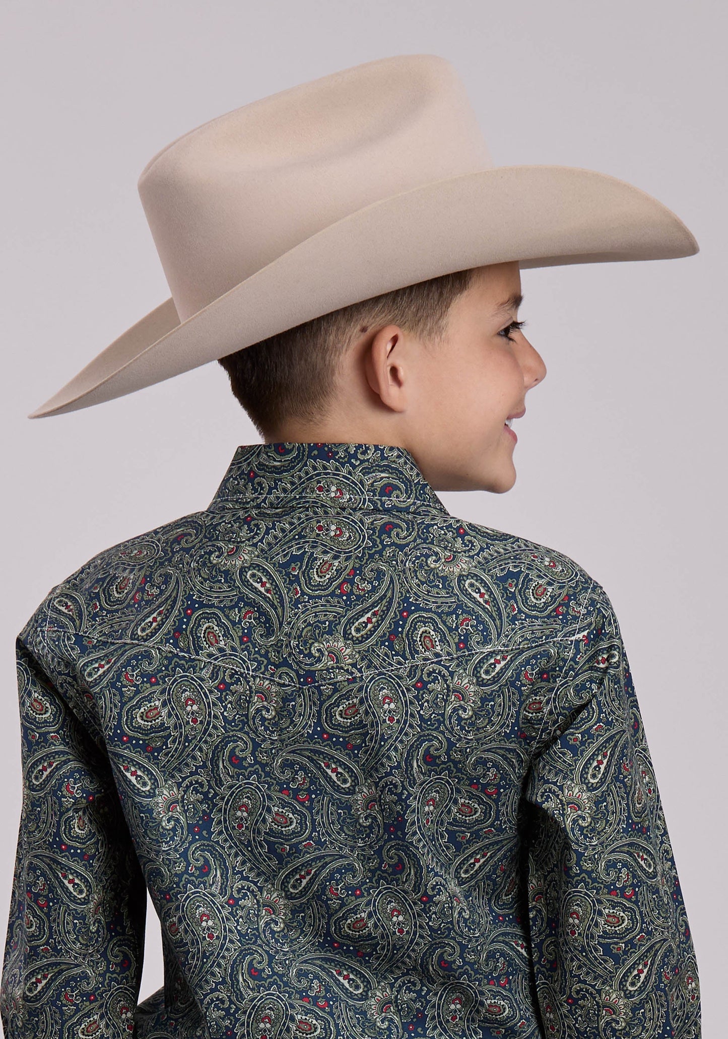 Roper Boys Long Sleeve Snap Forest Paisley Western Shirt