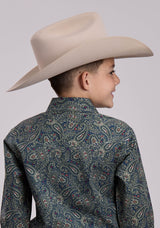 Roper Boys Long Sleeve Snap Forest Paisley Western Shirt