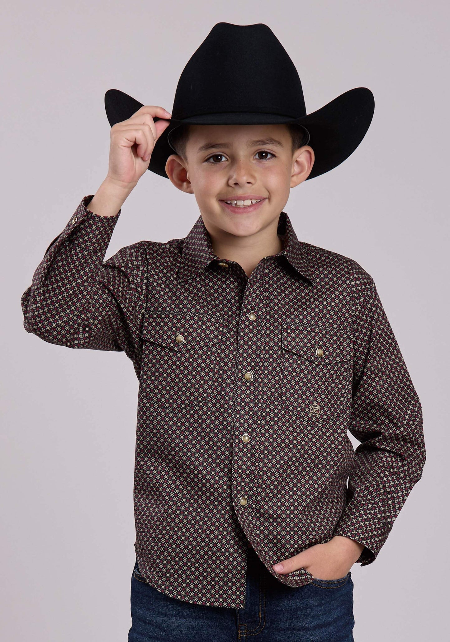 Roper Boys Long Sleeve Snap Red Star Geo Western Shirt - Roper - Flyclothing LLC