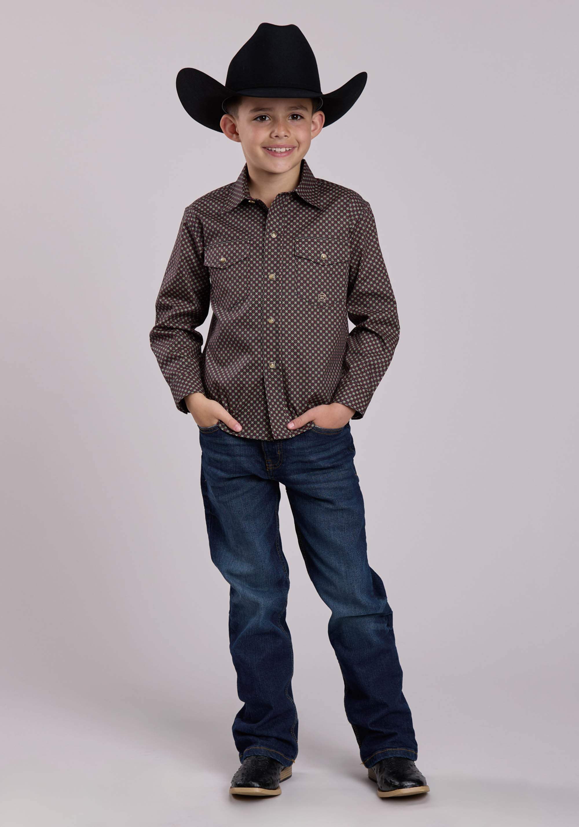 Roper Boys Long Sleeve Snap Red Star Geo Western Shirt - Roper - Flyclothing LLC