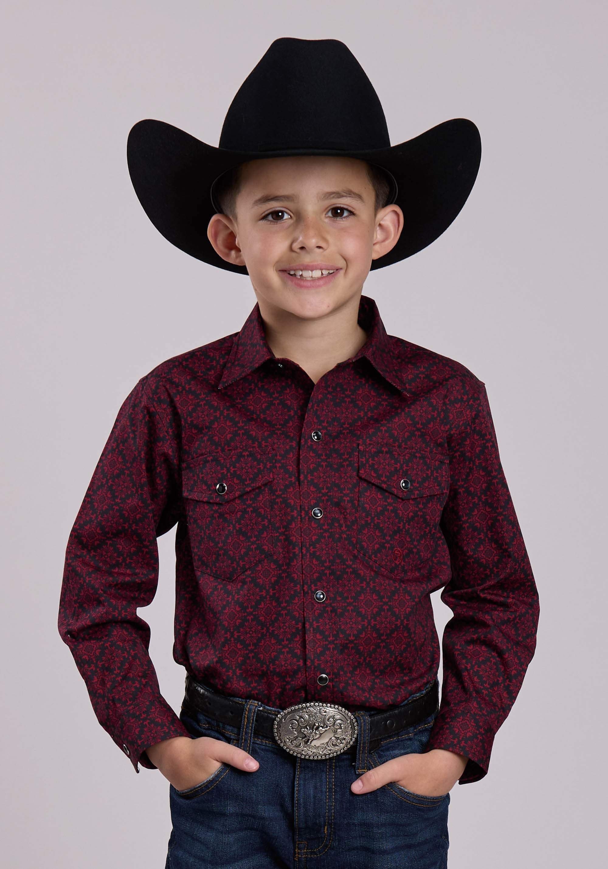 Roper Boys Long Sleeve Snap Garnet Medallion Western Shirt - Roper - Flyclothing LLC