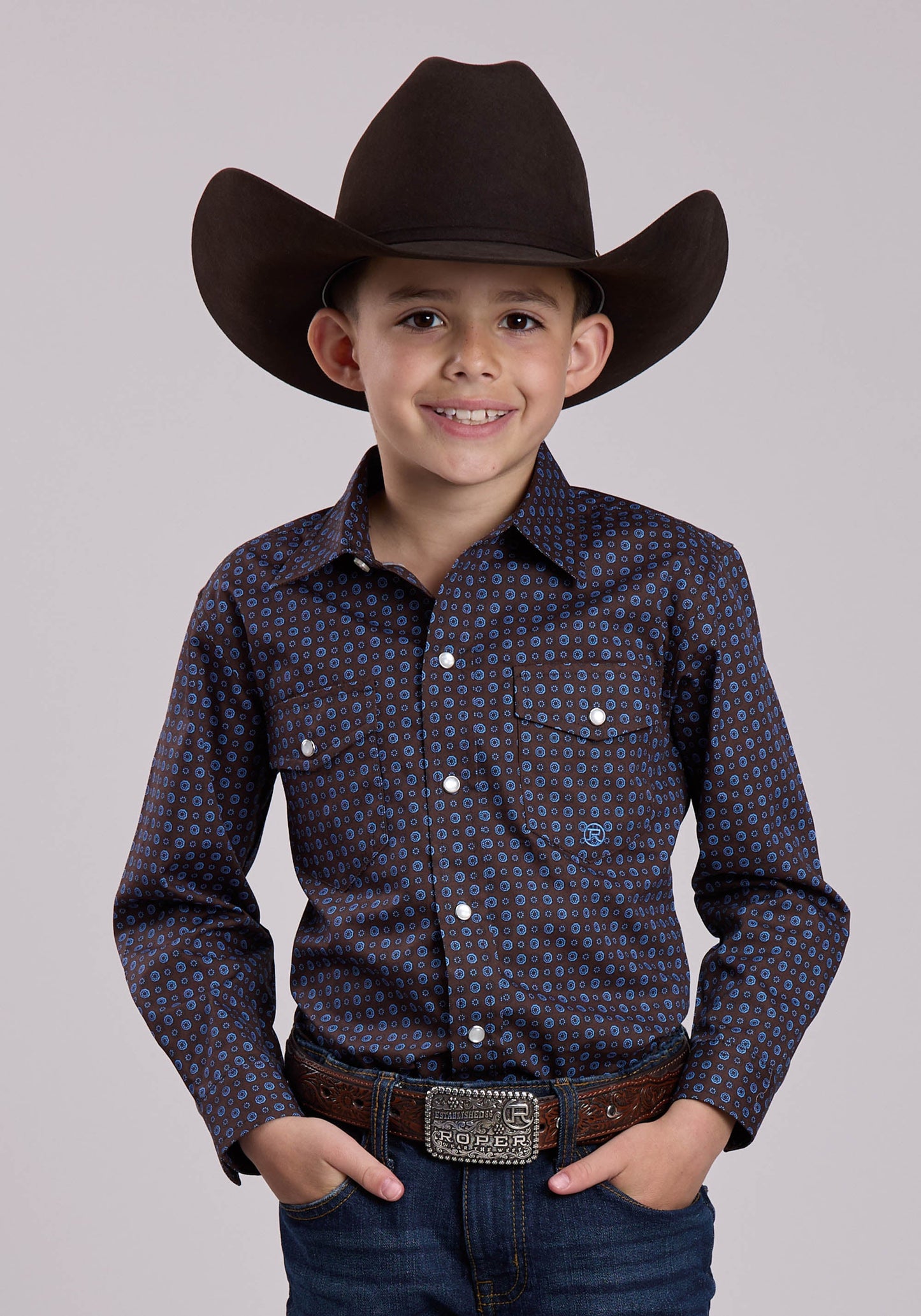 Roper Boys Long Sleeve Snap Winter Foulard Western Shirt