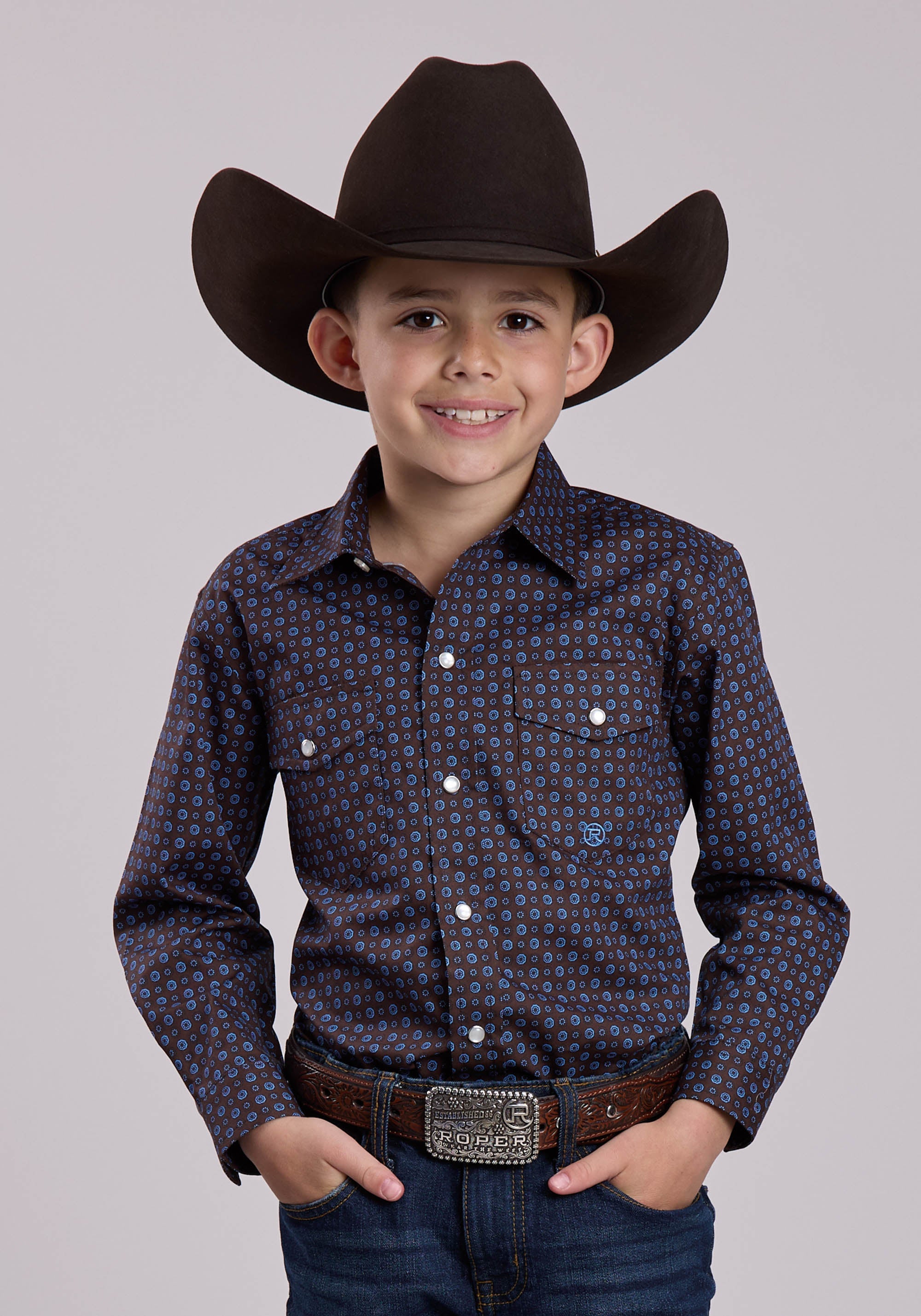 Roper Boys Long Sleeve Snap Winter Foulard Western Shirt