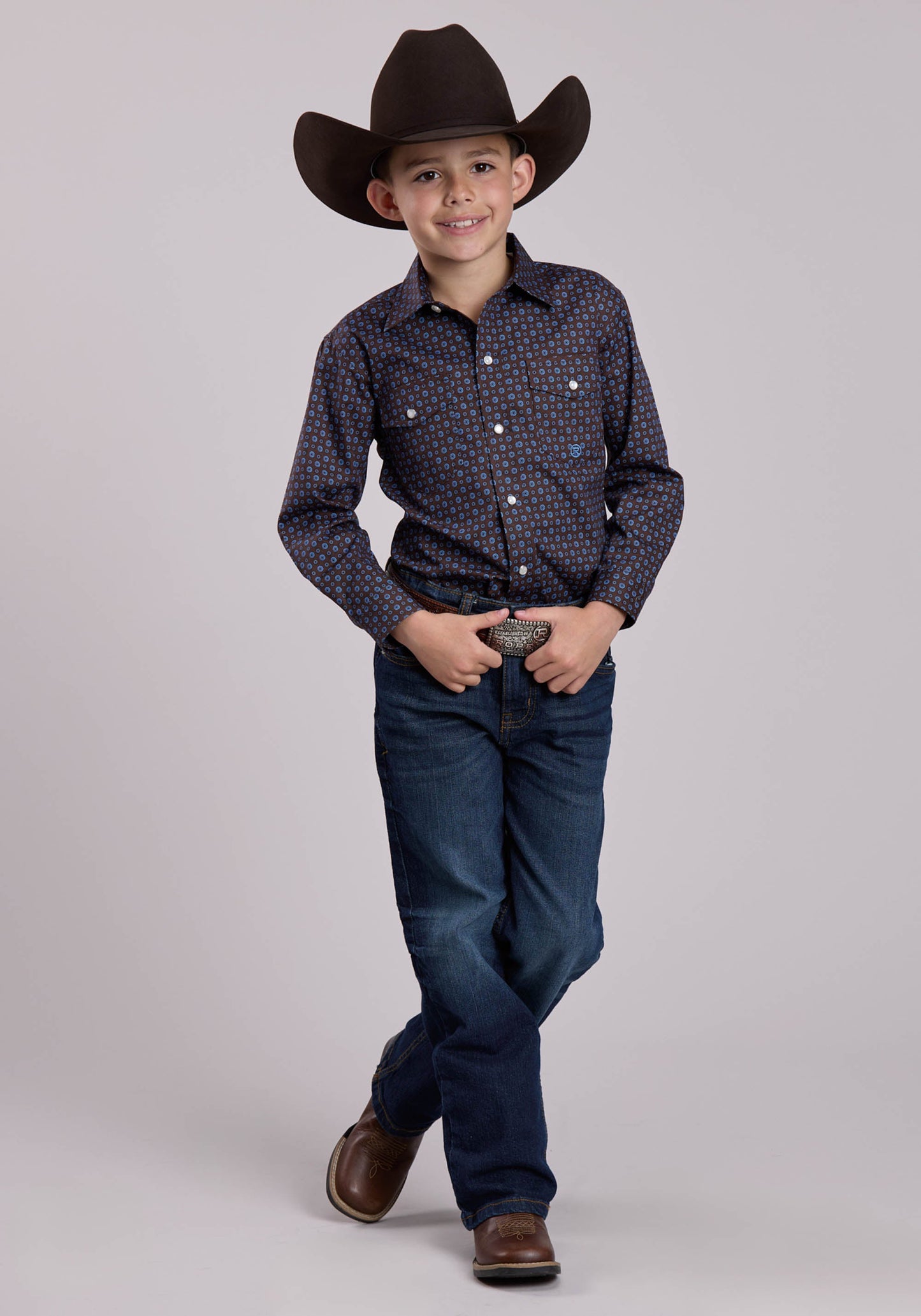 Roper Boys Long Sleeve Snap Winter Foulard Western Shirt