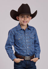 Roper Boys Long Sleeve Snap Vintage Blue Medallion Paisley Western Shi