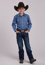 Roper Boys Long Sleeve Snap Vintage Blue Medallion Paisley Western Shirt