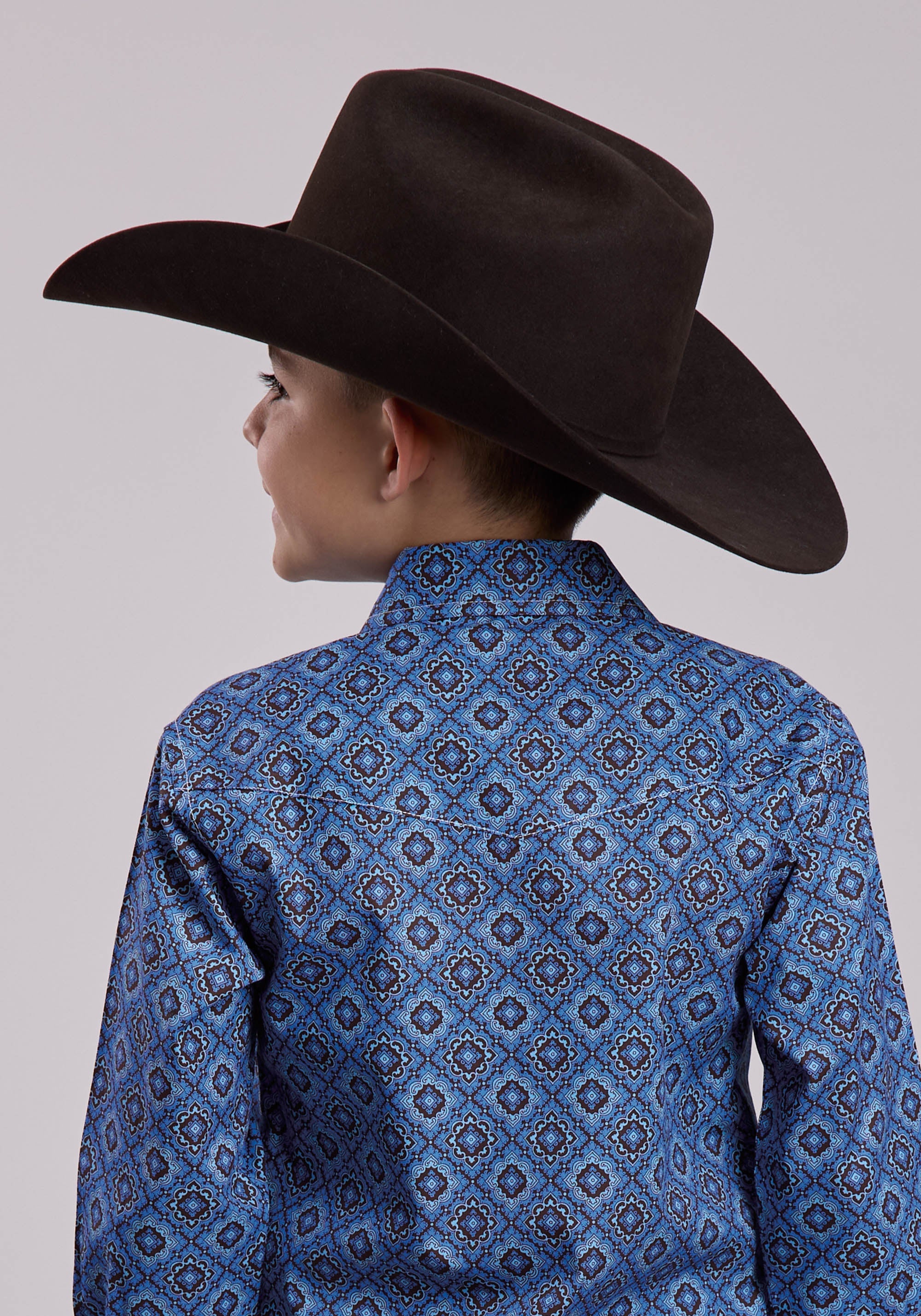 Roper Boys Long Sleeve Snap Vintage Blue Medallion Paisley Western Shirt