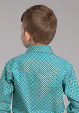 Roper Boys Stretch Four Point Foulard - Turq Long Sleeve Snap Western Shirt - Roper - Flyclothing LLC
