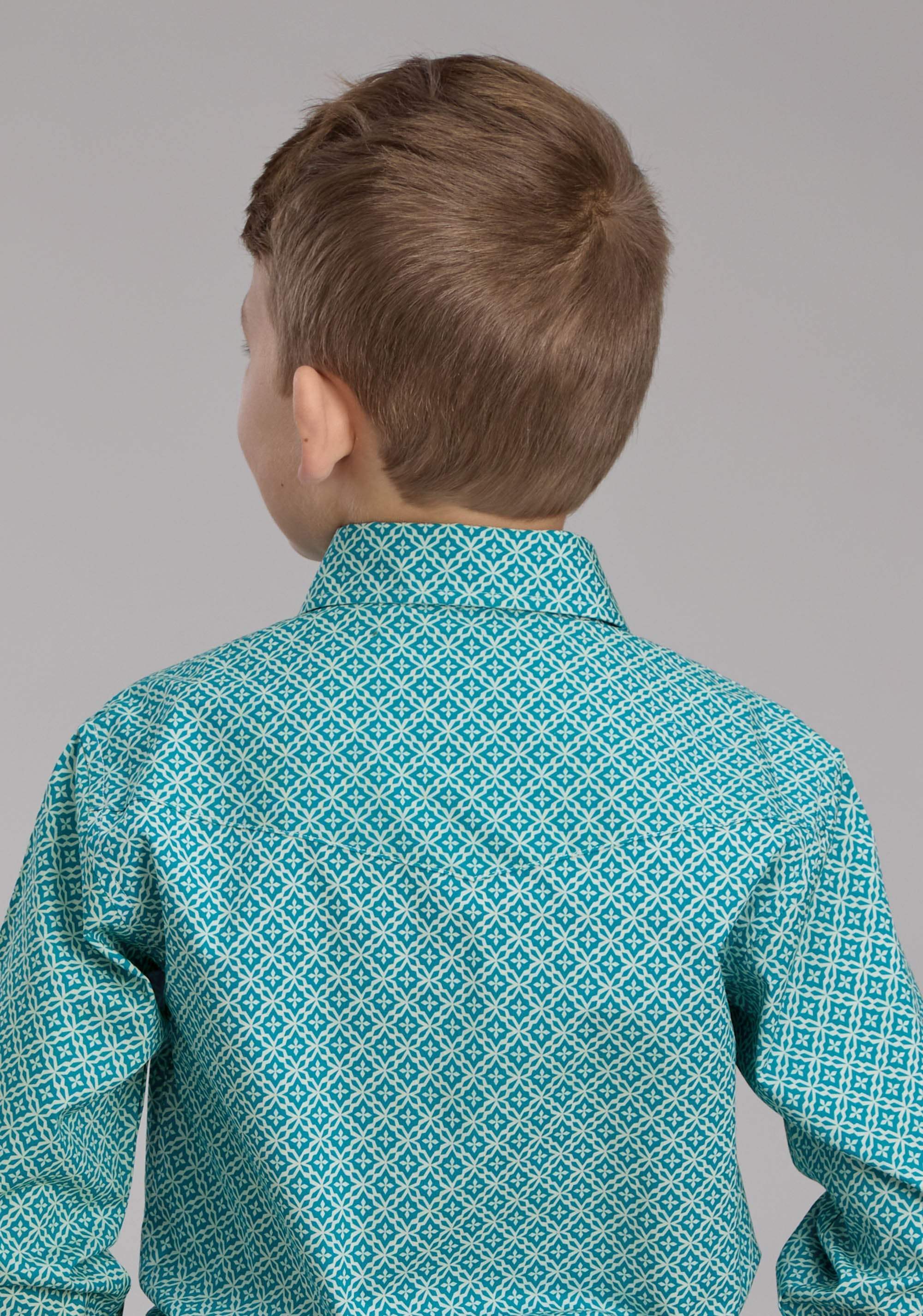 Roper Boys Stretch Four Point Foulard - Turq Long Sleeve Snap Western Shirt - Roper - Flyclothing LLC