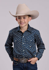 Roper Boys Long Sleeve Snap Stretch Poplin Paisley - Navy Western Shirt - Roper - Flyclothing LLC