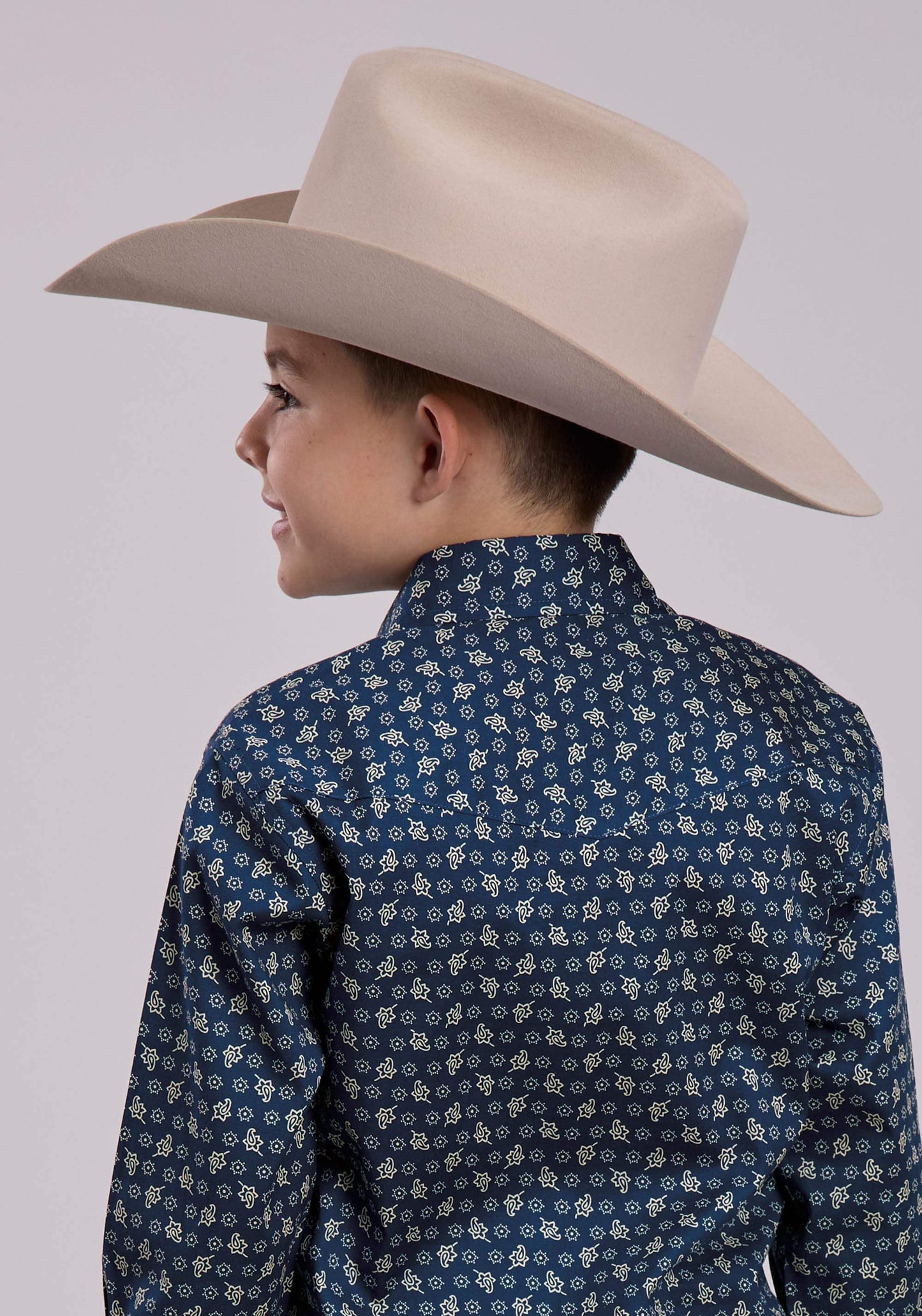Roper Boys Long Sleeve Snap Stretch Poplin Paisley - Navy Western Shirt - Roper - Flyclothing LLC