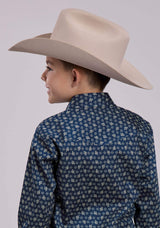 Roper Boys Long Sleeve Snap Stretch Poplin Paisley - Navy Western Shirt - Roper - Flyclothing LLC