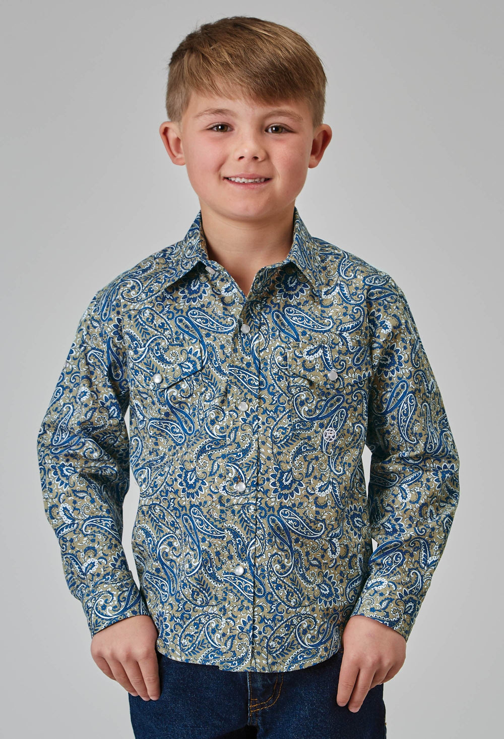 Roper Boys Long Sleeve Snap Delft Paisley Western Shirt - Roper