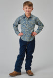 Roper Boys Long Sleeve Snap Delft Paisley Western Shirt - Roper