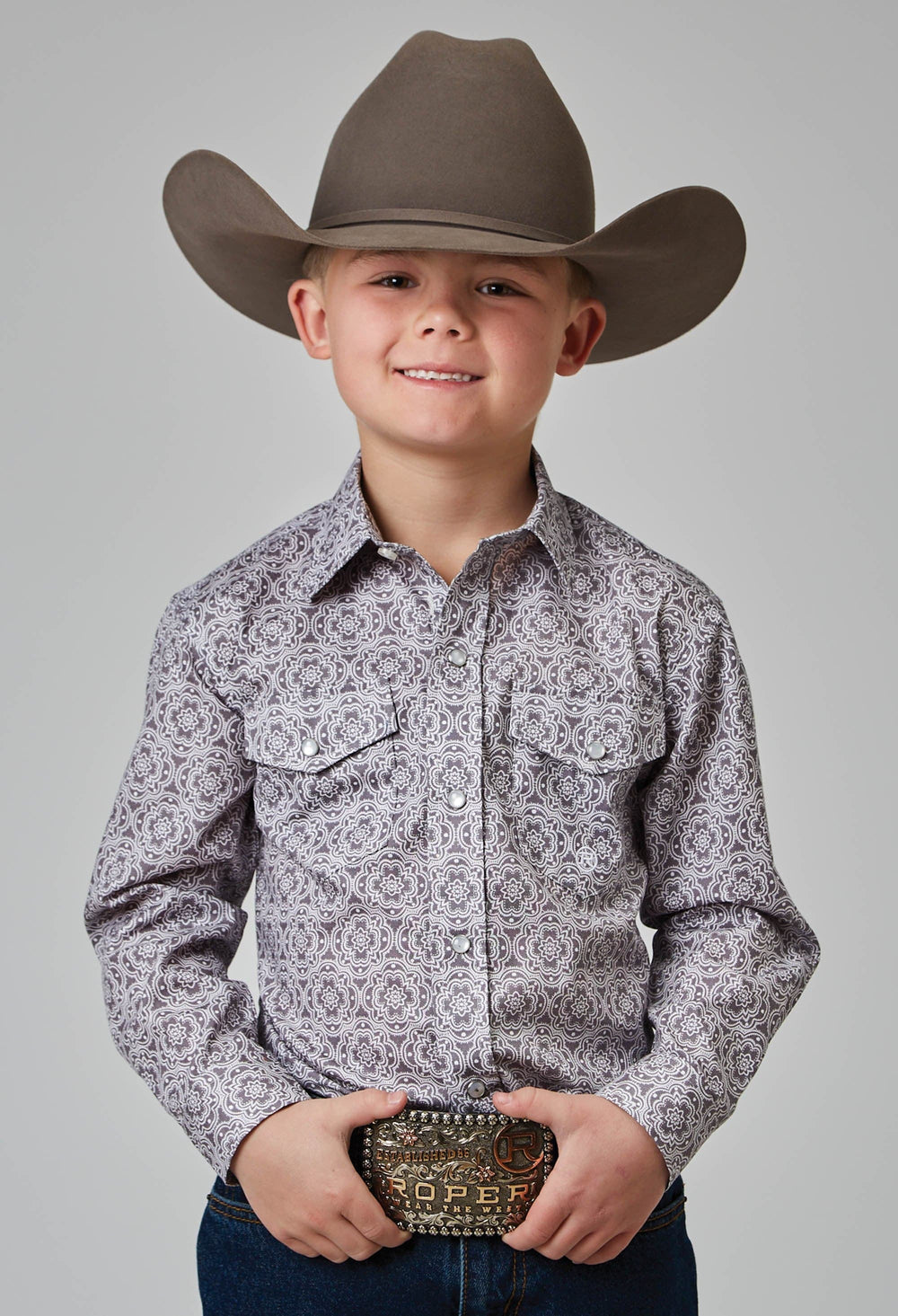 Roper Boys Long Sleeve Snap Silver Medallion Western Shirt - Roper