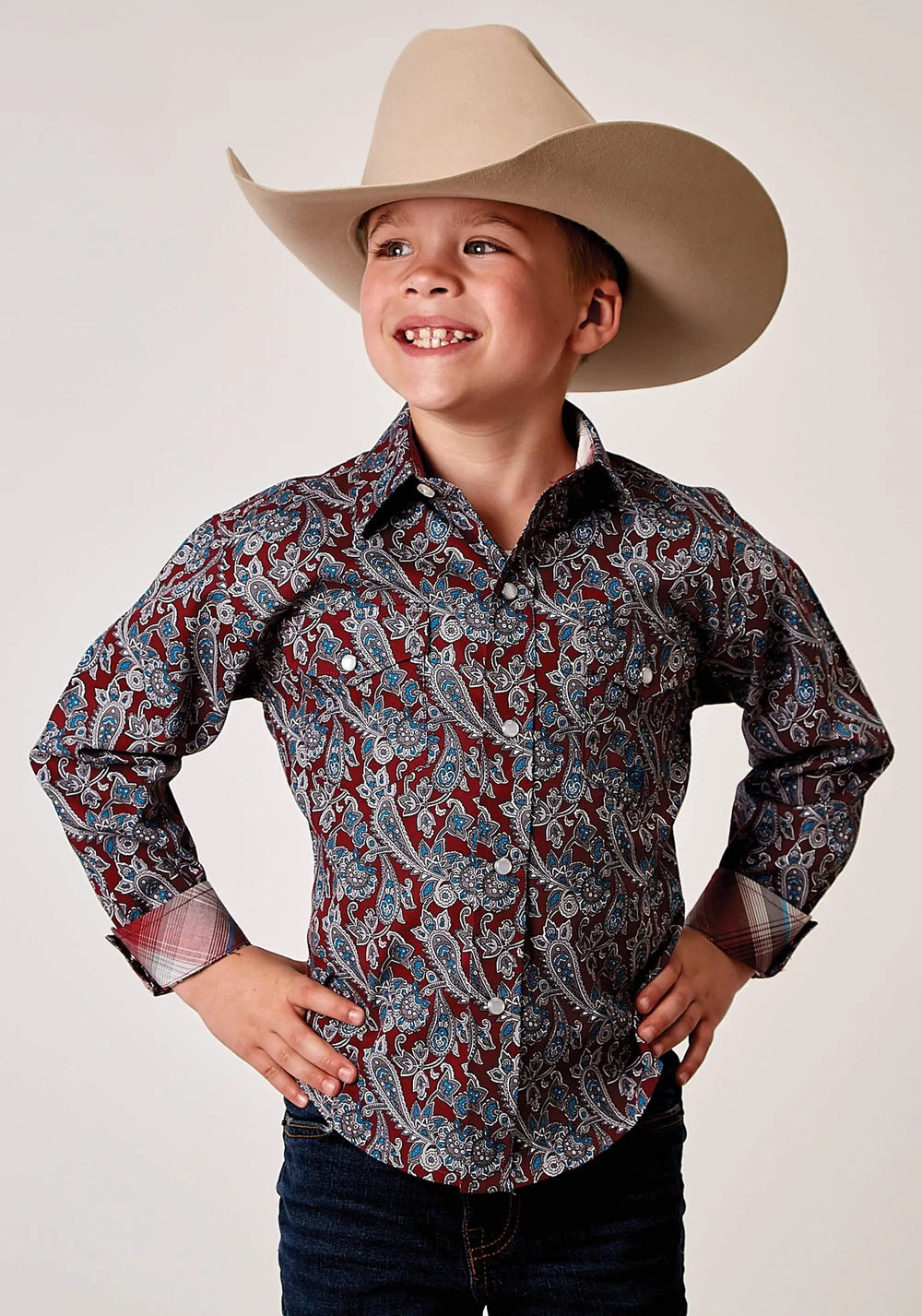 Roper Boys Long Sleeve Snap Red River Paisley Western Shirt - Roper