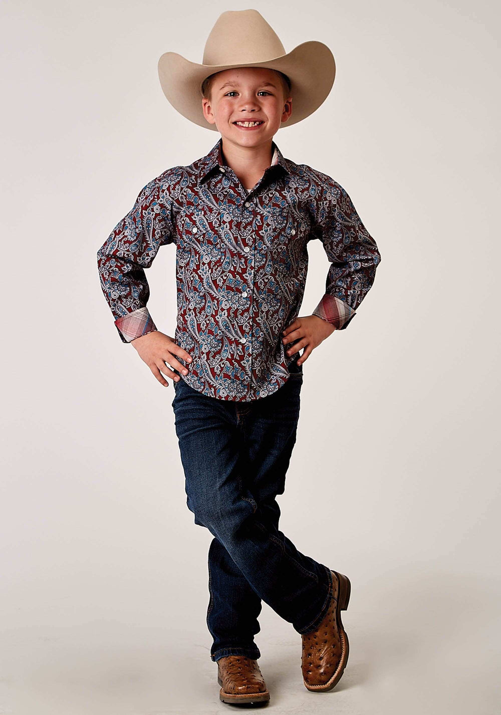 Roper Boys Long Sleeve Snap Red River Paisley Western Shirt - Roper - Flyclothing LLC