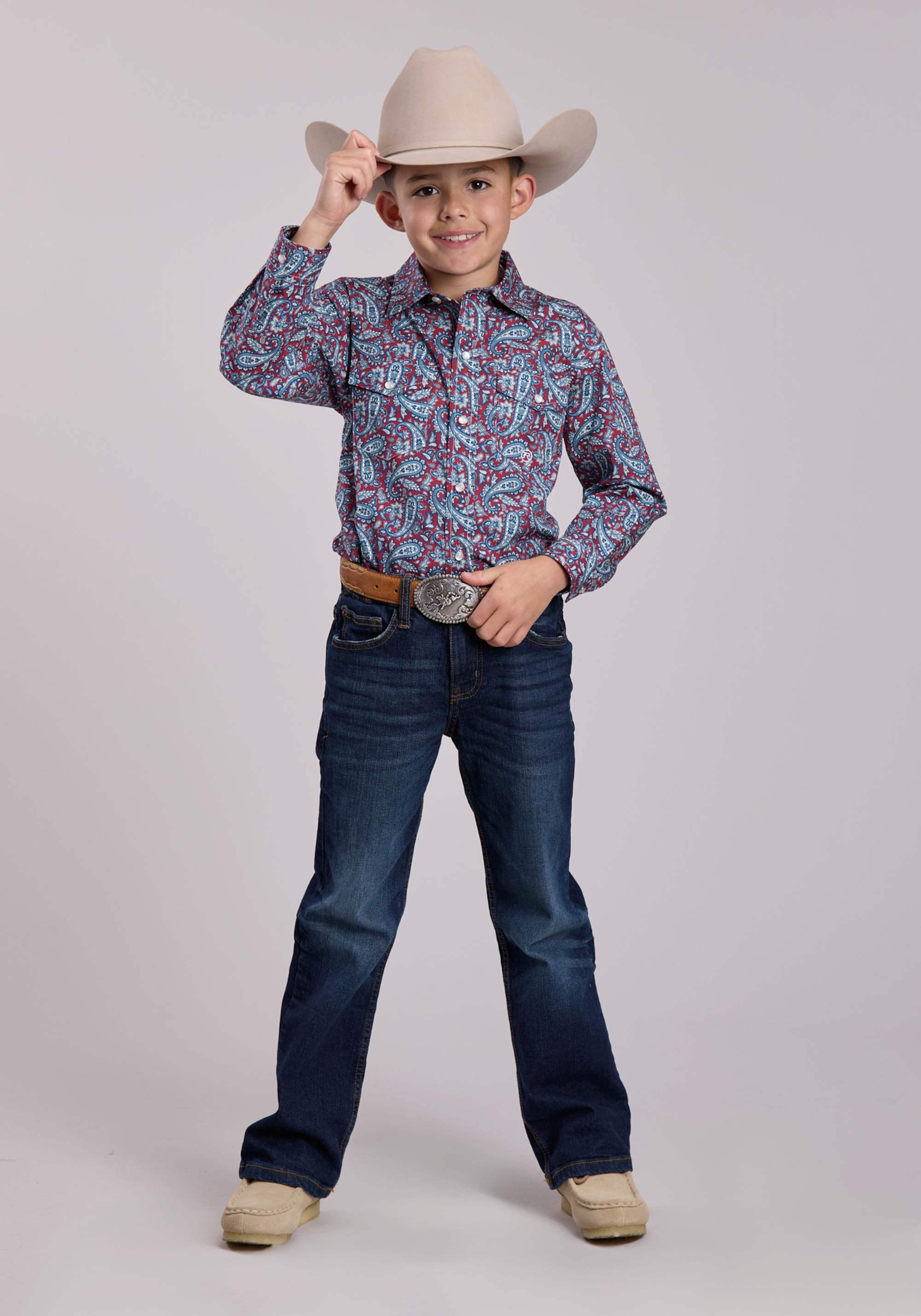 Boys Roper Bandana Paisley Long Sleeve Snap Shirt - Roper - Flyclothing LLC