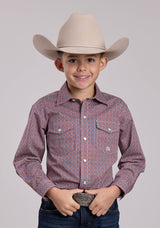 Boys Roper Red Tile Foulard Long Sleeve Snap Shirt