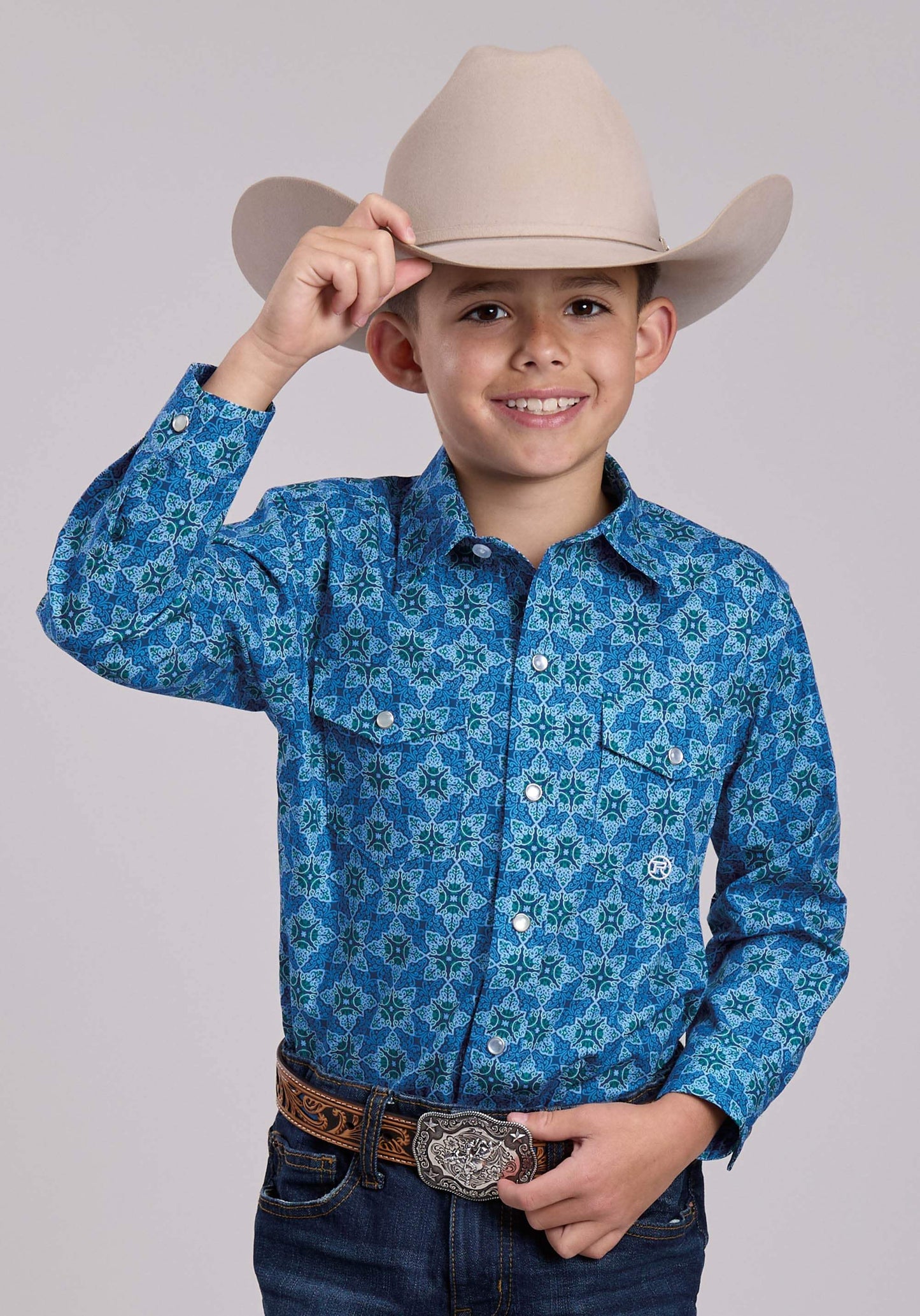 Boys Roper Ornamental Paisley Long Sleeve Snap Shirt - Roper - Flyclothing LLC