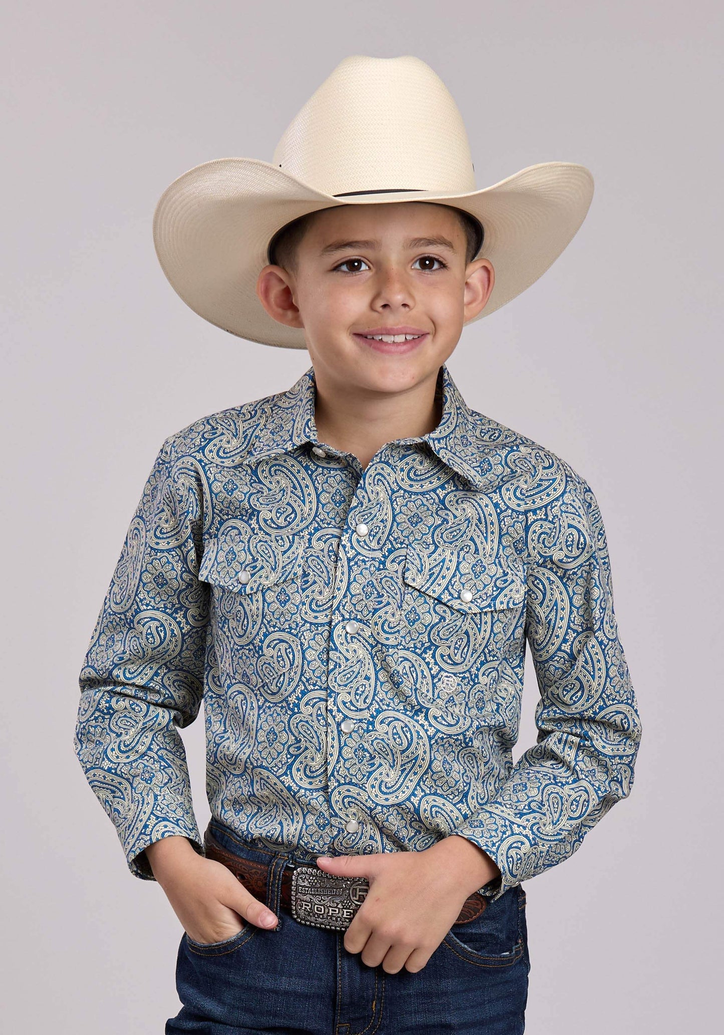 Boys Roper Blue Line Paisley Long Sleeve Snap Shirt - Roper - Flyclothing LLC