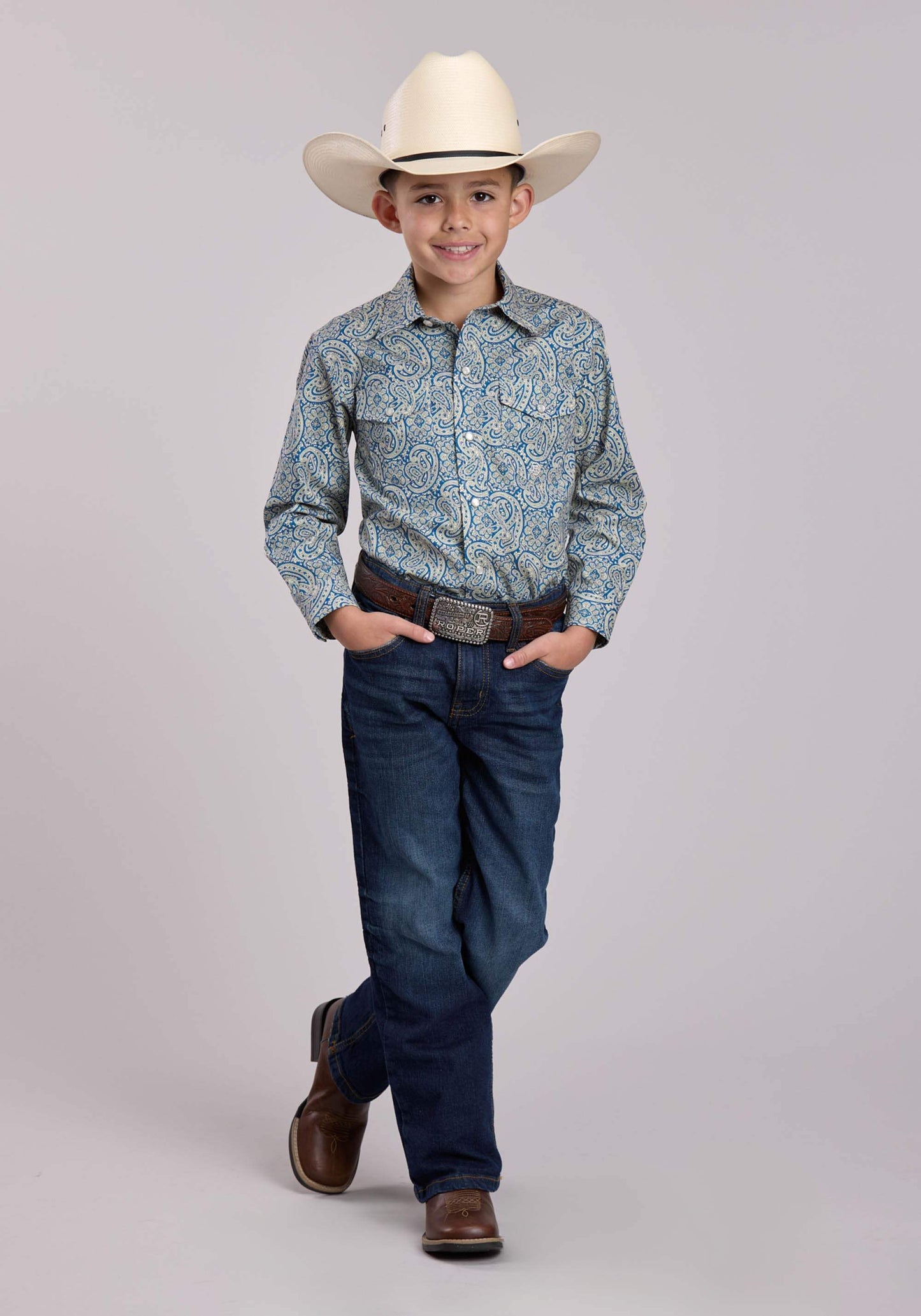 Boys Roper Blue Line Paisley Long Sleeve Snap Shirt - Roper - Flyclothing LLC