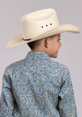 Boys Roper Blue Line Paisley Long Sleeve Snap Shirt - Roper - Flyclothing LLC