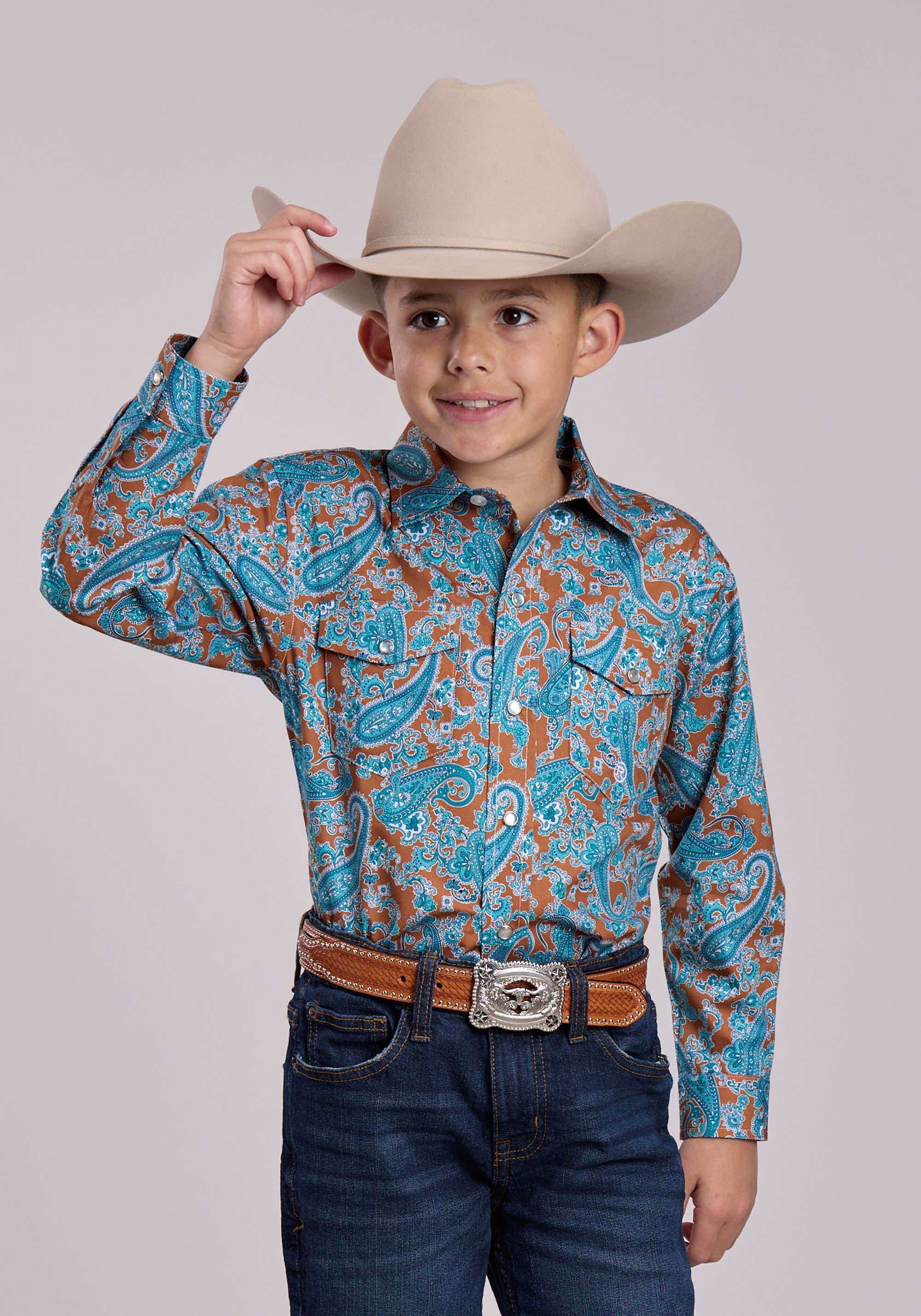 Boys Roper Desert Spring Paisley Long Sleeve Snap Shirt