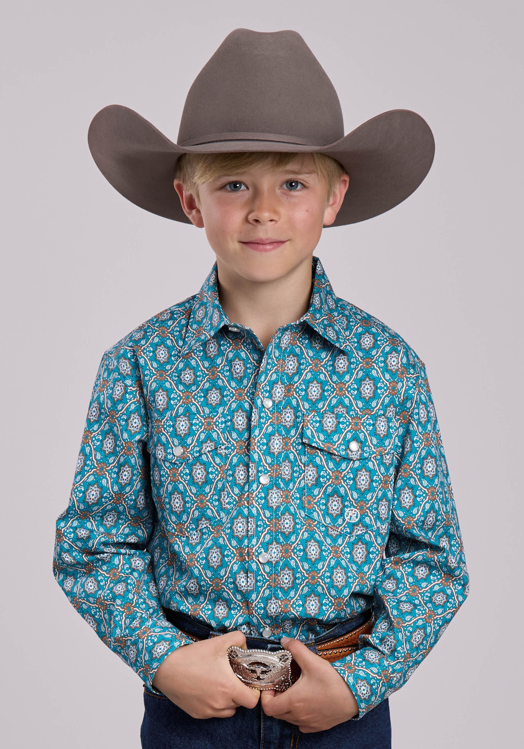 Boys Roper Vintage Ornate Paisley Long Sleeve Snap Shirt